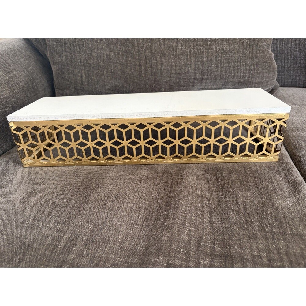 Floating Wall Shelf White Decorative Gold Cut Out Shabby Modern 18”L 4” Solid - Picture 15 of 16